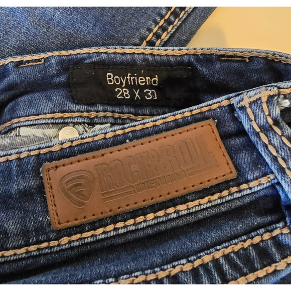 Rock & Roll Denim Boyfriend Jeans Women's 28 x 30 (30 x 28) Blue Dark Wash - Picture 5 of 16